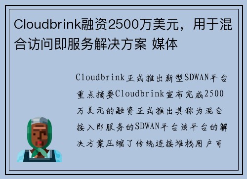 Cloudbrink融资2500万美元，用于混合访问即服务解决方案 媒体